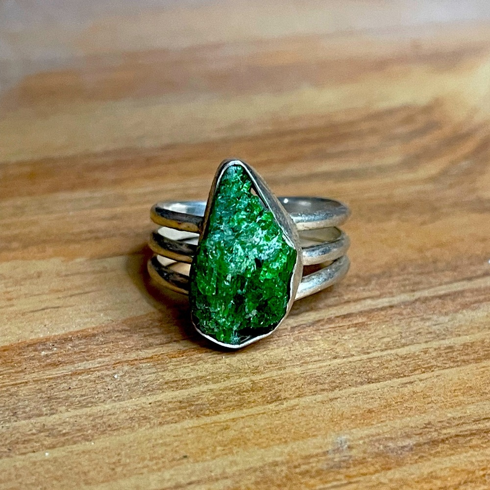 stainless steel silver green jade ring size 10